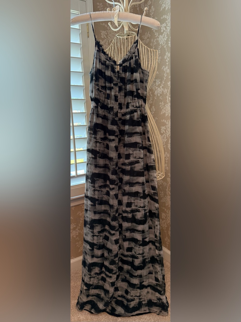 Theory Black and Gray silk Abstract Print Maxi dress